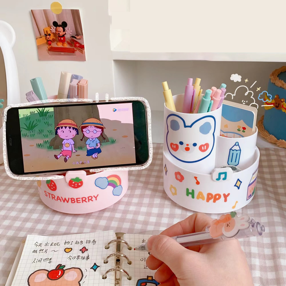 Rotating Pen Holder Cute Girls Desktop Storage Cylinder Ins Simple Creative Student Office Stationery Storage Box