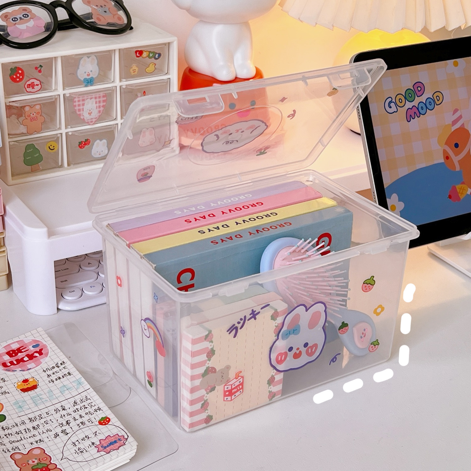 Simple Large Capacity Student Desktop Storage Box Transparent Ins Flip-Top Finishing Box Can Be Superimposed Stationery Rack