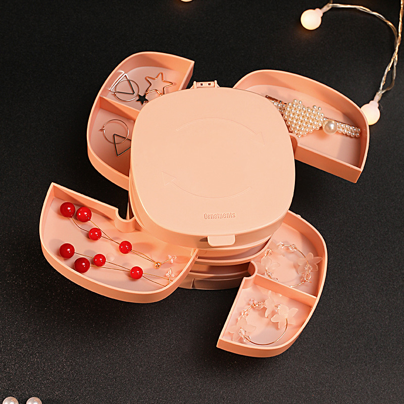 Net Red Rotating Jewelry Box Necklace Earrings Stud Rack Small Exquisite Hand Jewelry Multi-layer Storage Box