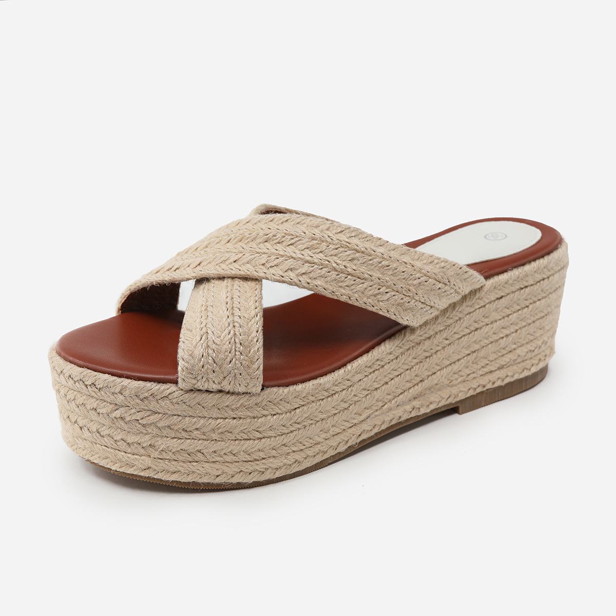 Thick Sole Hemp Rope Wedge Heel Women's Shoes Summer Cross Strap Flat Sandals Women image 3
