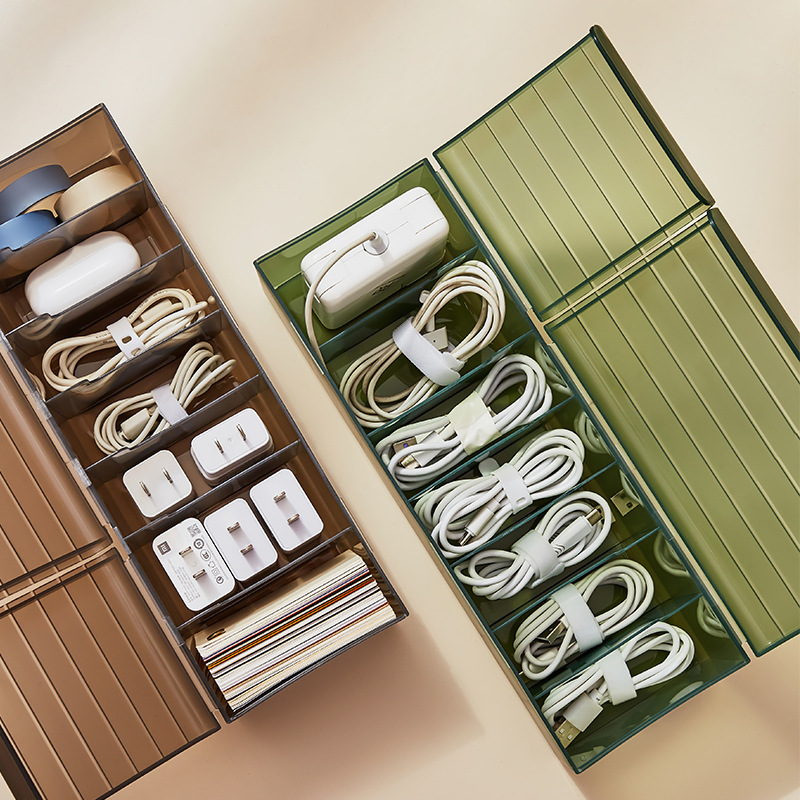 Desktop Data Cable Storage Box Mobile Phone Charger Charging Cable Sorting Grid Winder Power Cord Storage Box