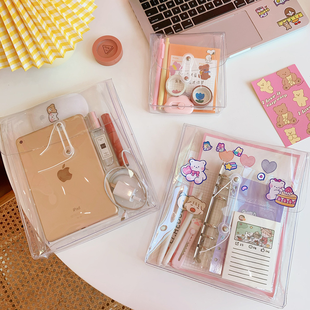 Korea Ins Transparent Winding PVC Storage Bag Hand Account Stationery Information Bill Storage Bag Portable Hand File Bag