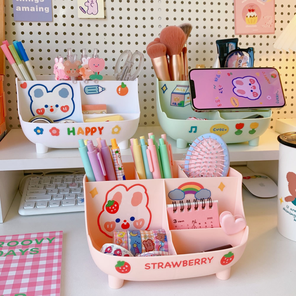 Simple Ins Style Desktop Pen Holder Cute Stationery Storage Box Creative Cartoon Student Dormitory Pen Box