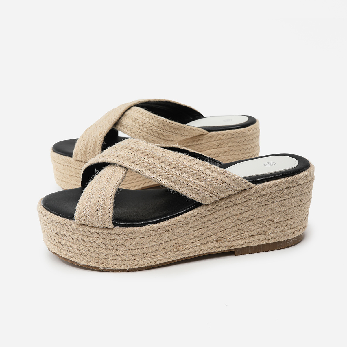 Thick Sole Hemp Rope Wedge Heel Women's Shoes Summer Cross Strap Flat Sandals Women image 6