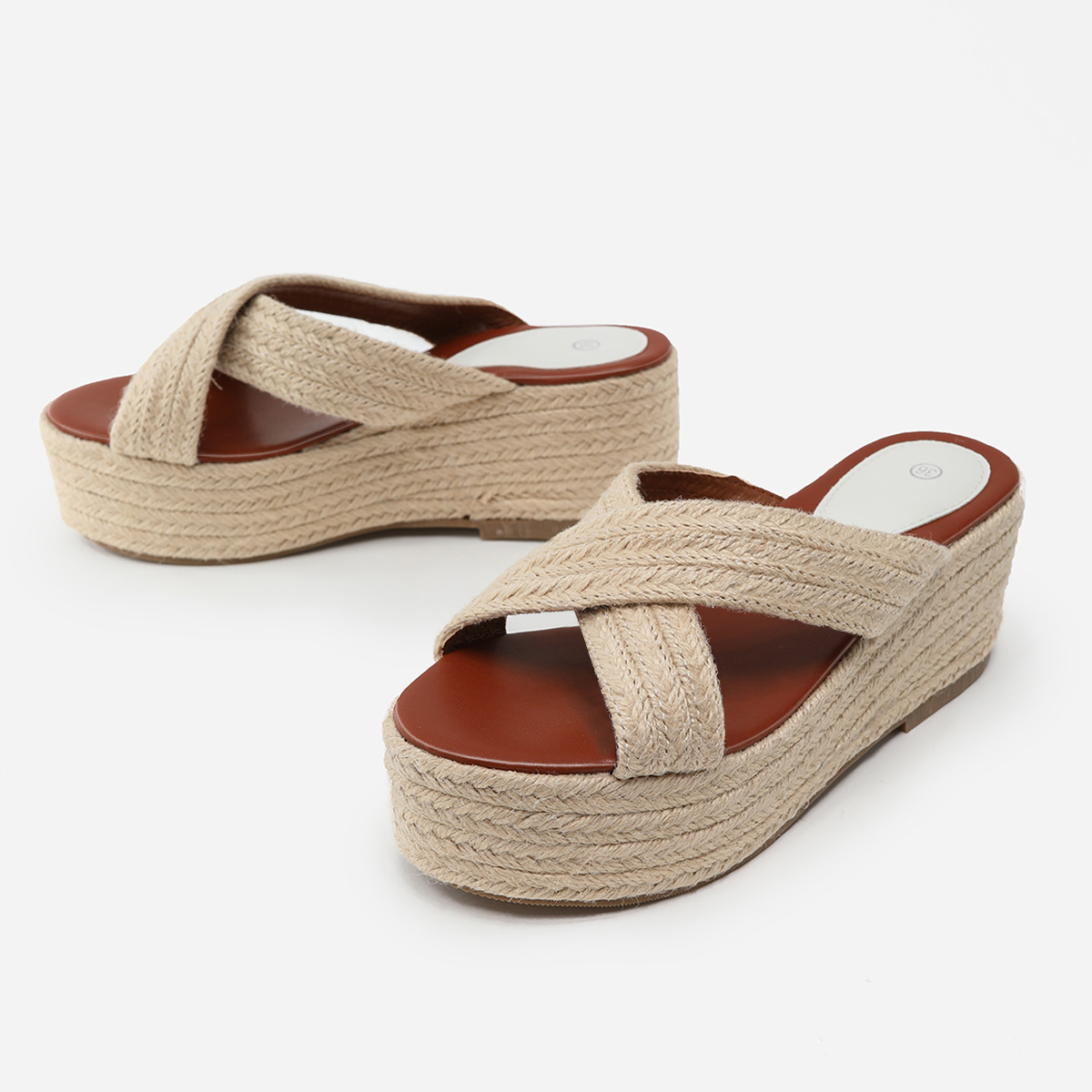 Thick Sole Hemp Rope Wedge Heel Women's Shoes Summer Cross Strap Flat Sandals Women image 5