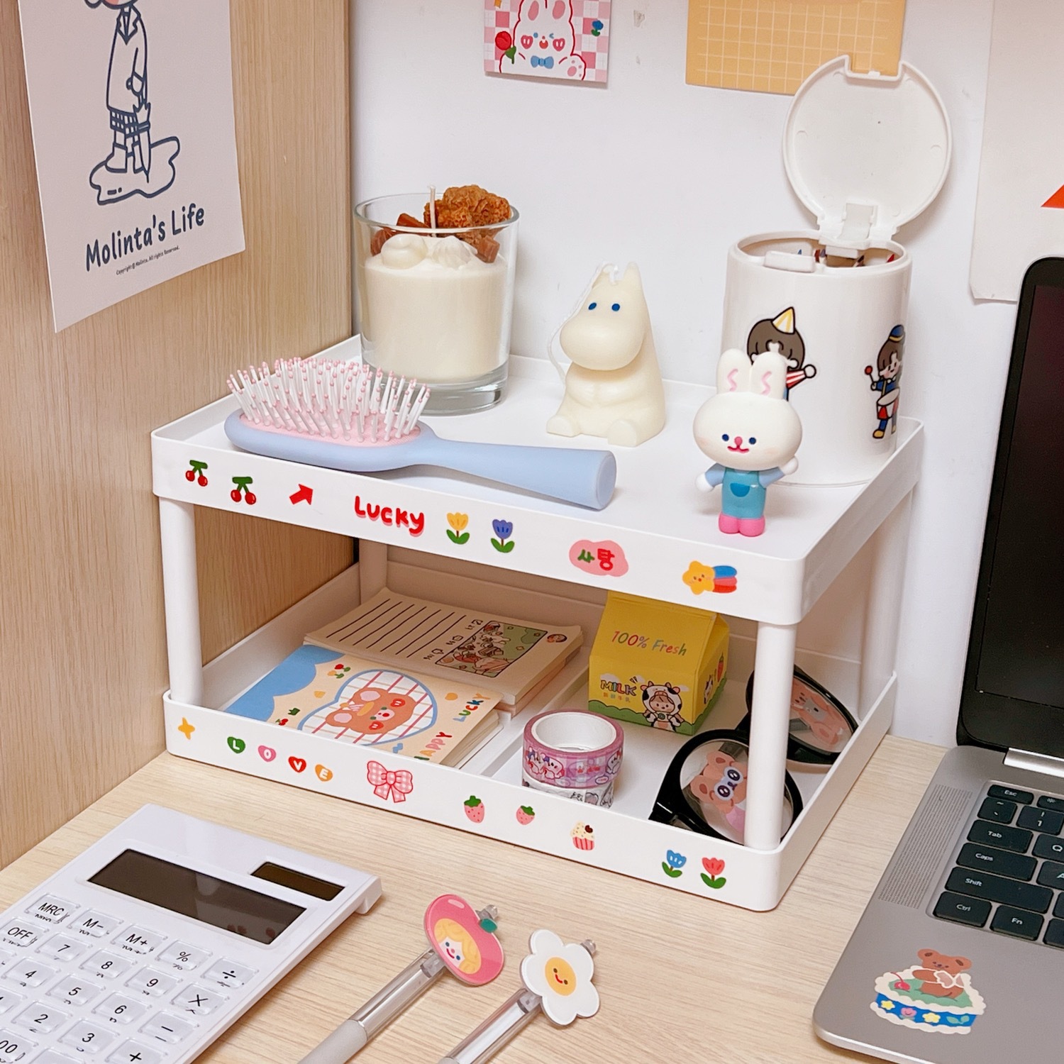 Simple Ins Installation-Free Temperament Double-Layer Desktop Rack Dormitory Bedroom Desk Folding Storage Rack Finishing Rack