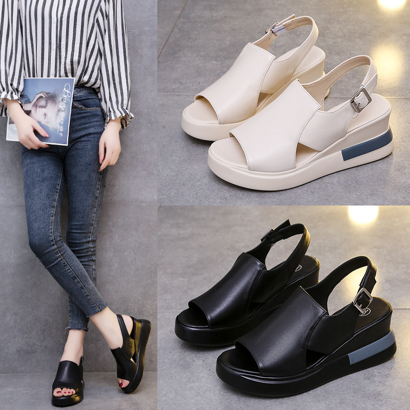 Muffin Thick Bottom Wedge Sandals Women's Summer Wear Back Empty Buckle Sandals And Slippers High-Heeled Sandals