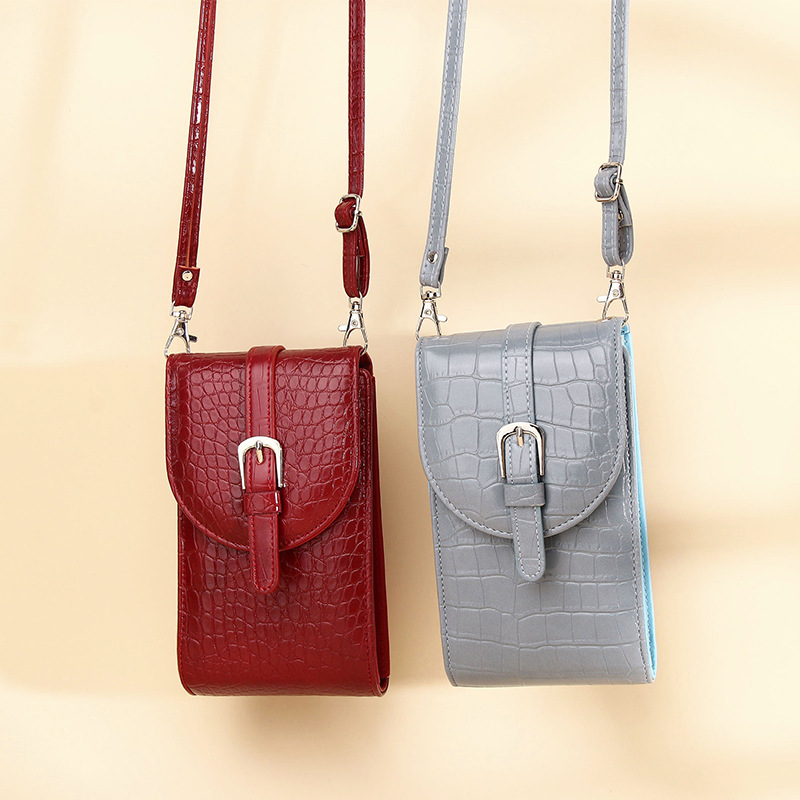 Bag Women's New Messenger Small Square Bag Belt Buckle Shoulder Bag Crocodile Pattern Mobile Phone
