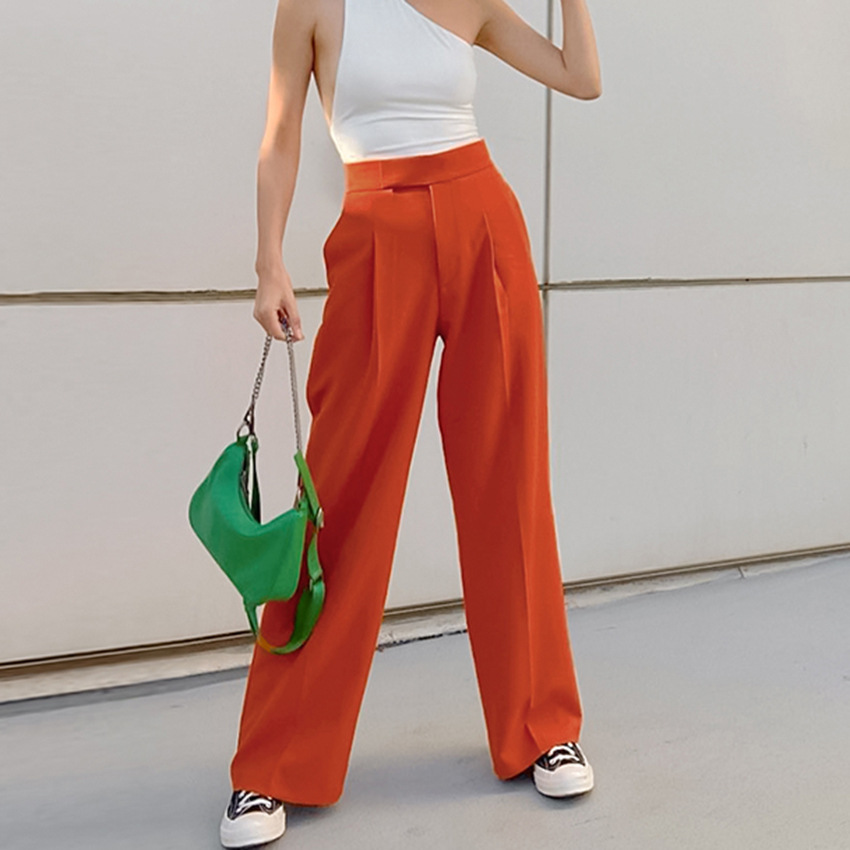 Summer New French Fashion Casual Trousers Orange Loose Suit Pants High Waist Pants Women's Wide Leg