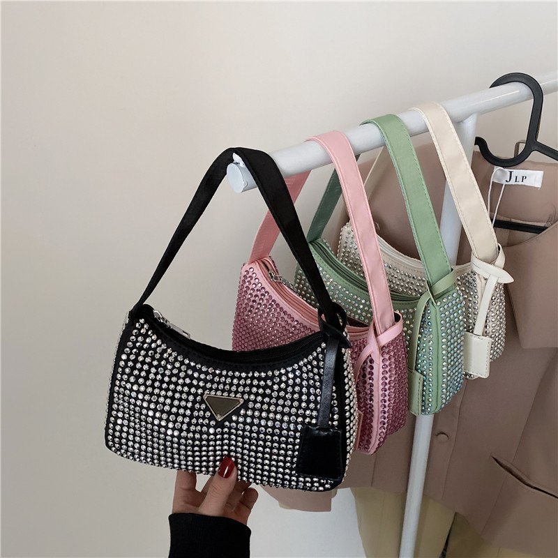 Spring New Trendy HoBo Underarm Bag Full Of Diamonds With Diamonds One-Shoulder Women's Bag Zipper