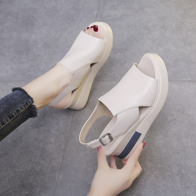 Muffin Thick Bottom Wedge Sandals Women's Summer Wear Back Empty Buckle Sandals And Slippers High-Heeled Sandals image 7