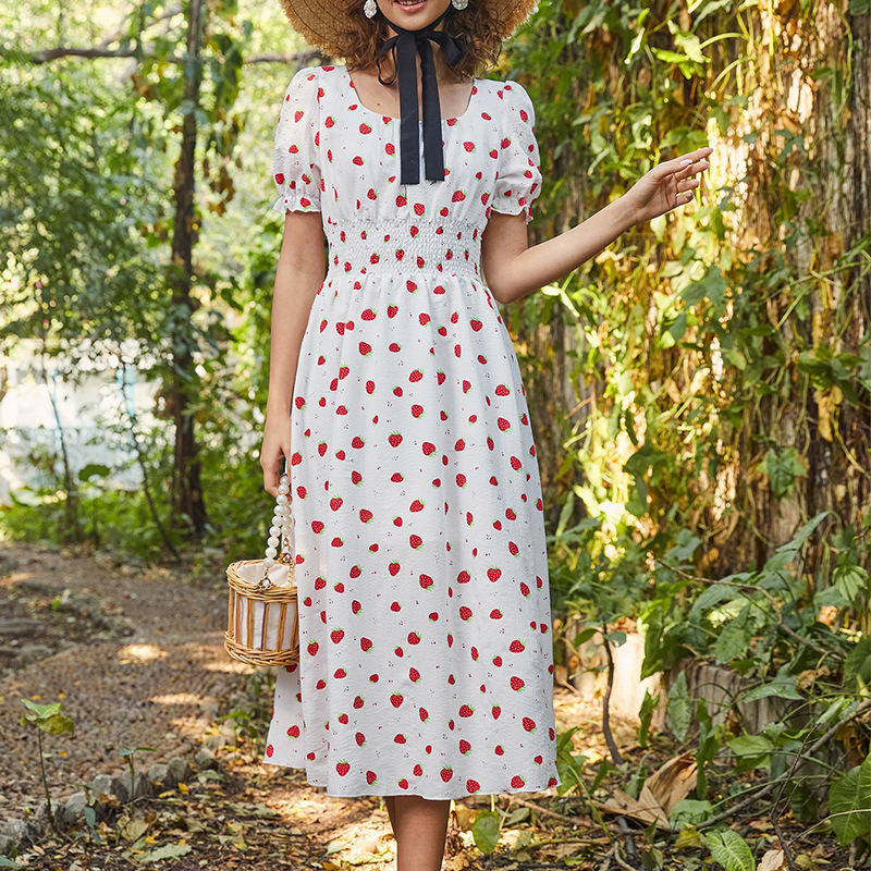 Loose Belly Cover Dress Western Style Summer Short Sleeve Long Floral Age-Reducing Skirt