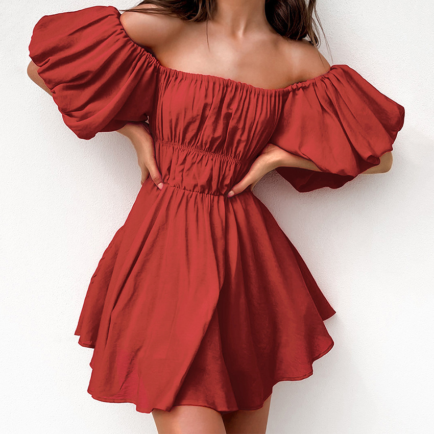 Summer New French Puff Sleeve Cotton And Linen Pleated Princess Skirt Small Dress Short Sleeve