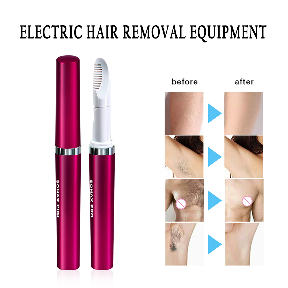 Hair remover shown with facial and body before-after panels