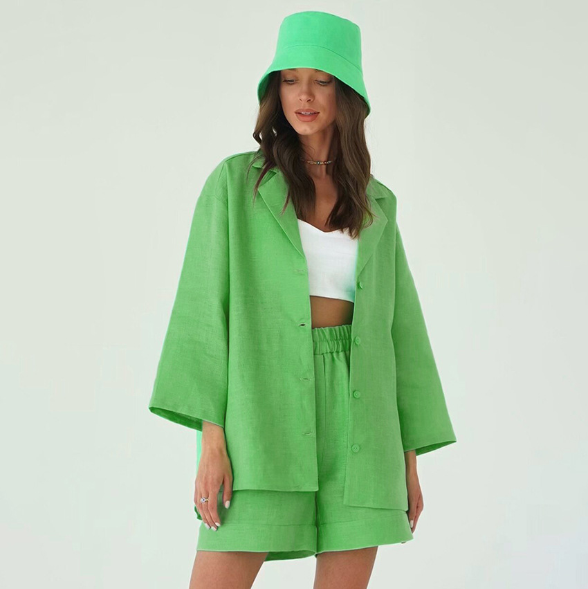 Summer New OL Commuter Suit Style Suit Cotton And Linen Loose Trendy Fashion Five-Point Pants