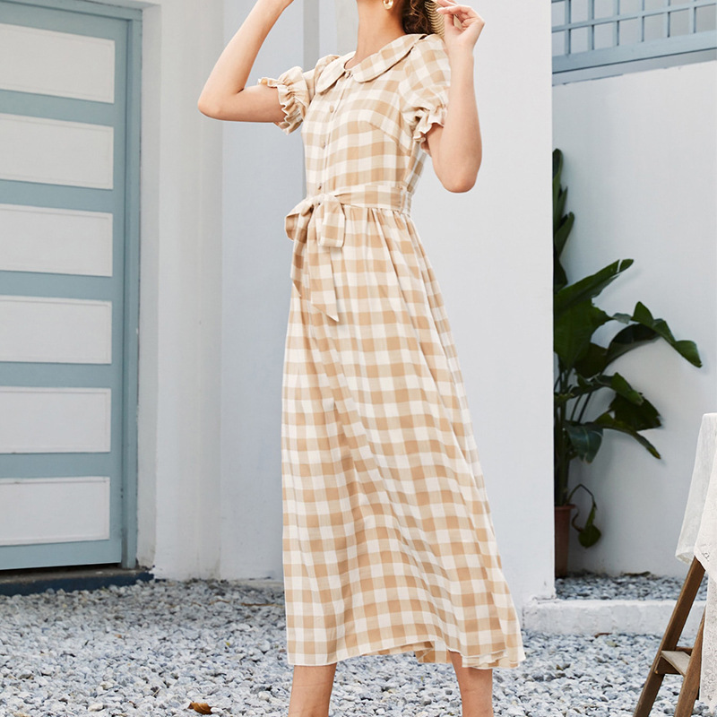 Niche Plaid Shirt Dress Summer Doll Collar Tea Break Fairy Commuter Skirt