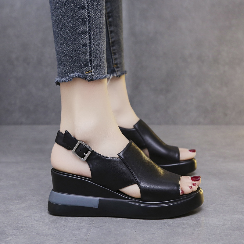Muffin Thick Bottom Wedge Sandals Women's Summer Wear Back Empty Buckle Sandals And Slippers High-Heeled Sandals image 5