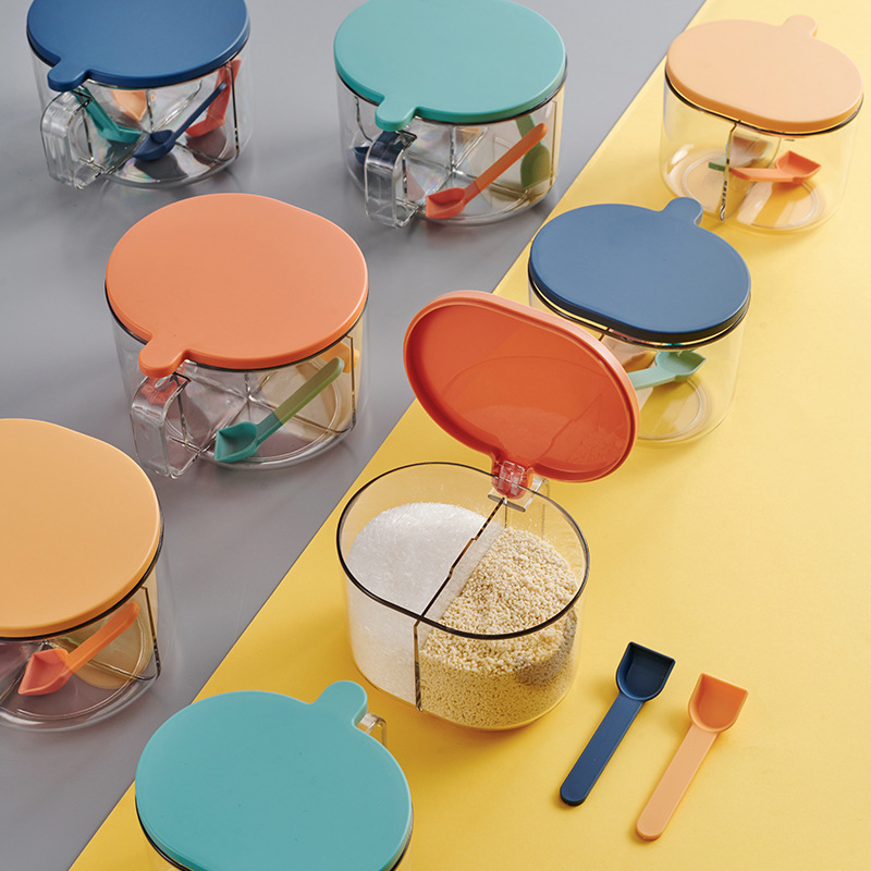 Contrasting Color Four-Grid Seasoning Jar Nordic Kitchen Storage Seasoning Box Flip Transparent Dust-Proof Seasoning Box
