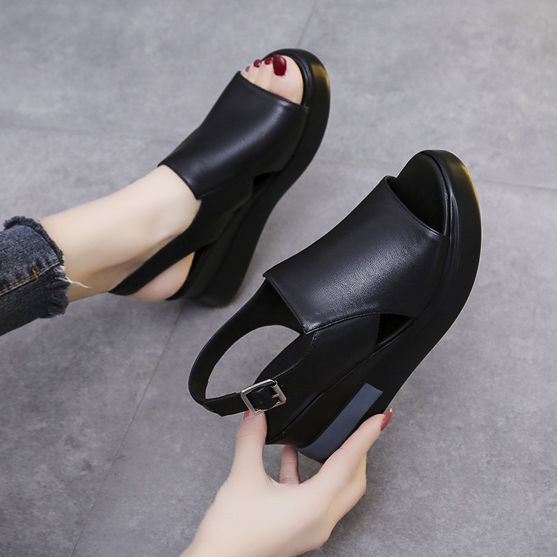Muffin Thick Bottom Wedge Sandals Women's Summer Wear Back Empty Buckle Sandals And Slippers High-Heeled Sandals image 3