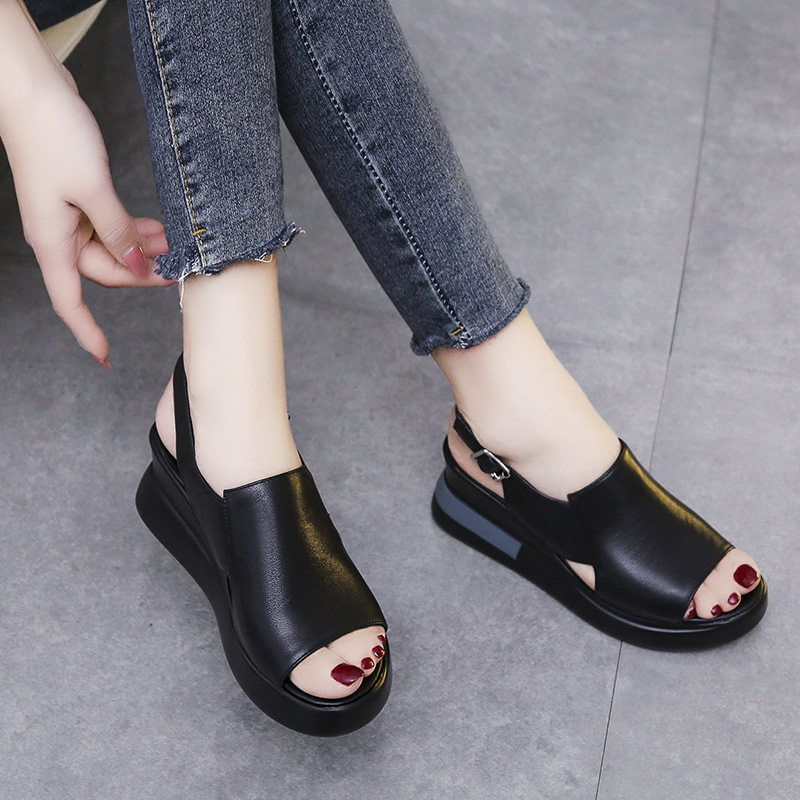 Muffin Thick Bottom Wedge Sandals Women's Summer Wear Back Empty Buckle Sandals And Slippers High-Heeled Sandals image 6