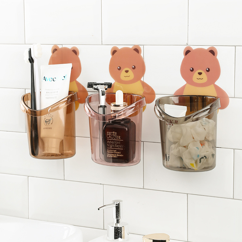 Toilet Rack Free Punch Washstand Wall-Mounted Comb Cartoon Storage Box Toothpaste Toothbrush Cup Cylinder Storage Rack