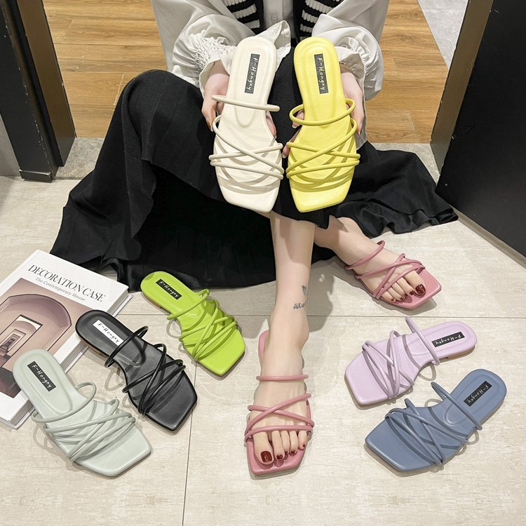 Candy Color Flat Slippers Women's Summer Outer Wear With a Fairy Style Korean Version Of The Net Red Beach Sandals
