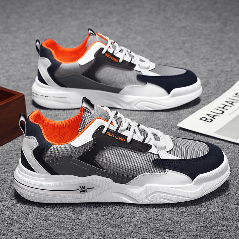 Low-Top Men's Shoes Trendy Men's Round Toe Sneakers Mesh Breathable Shoes Casual Sports Shoes