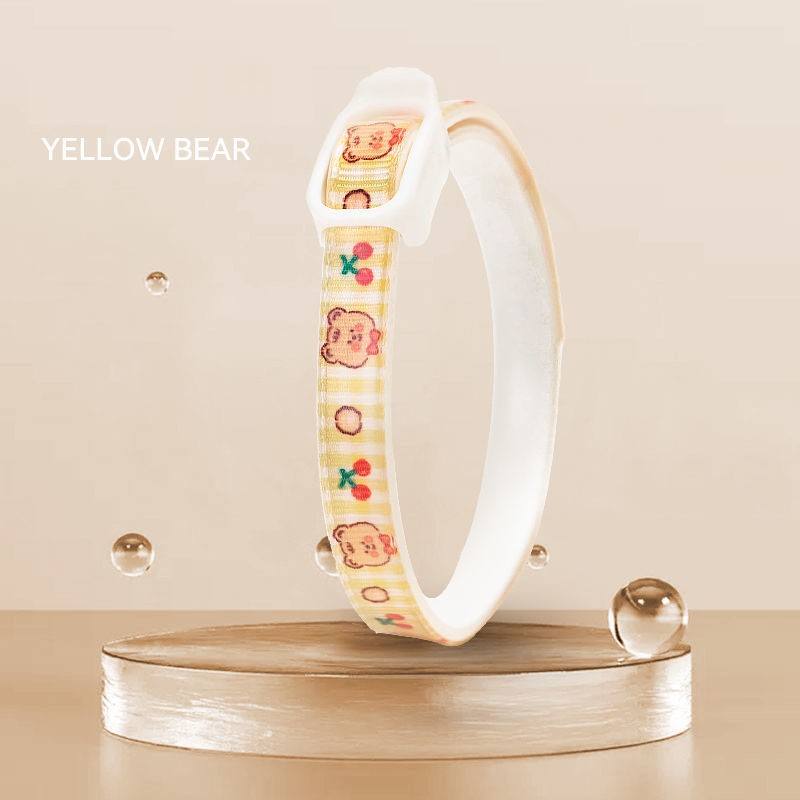 Yellow bear patterned adjustable pet collar