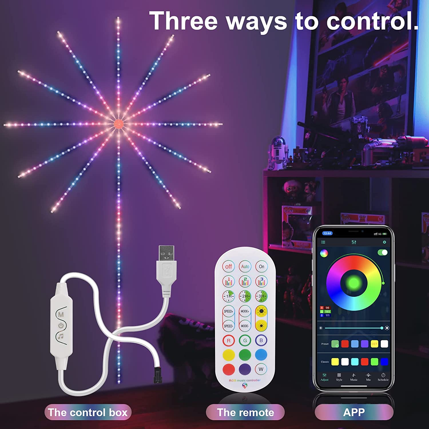LED Fireworks Lights 24 Magic Color Bluetooth App Control Music Voice Control Atmosphere Decorative