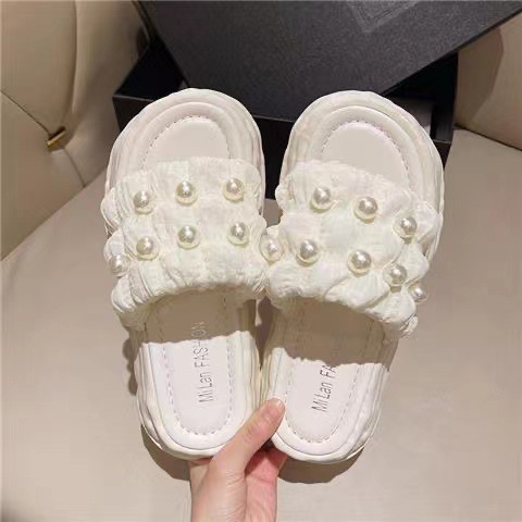Fairy Style Sandals Summer Korean Style Women's Sandals And Slippers With Pearl Thick-Soled Beach Shoes image 8