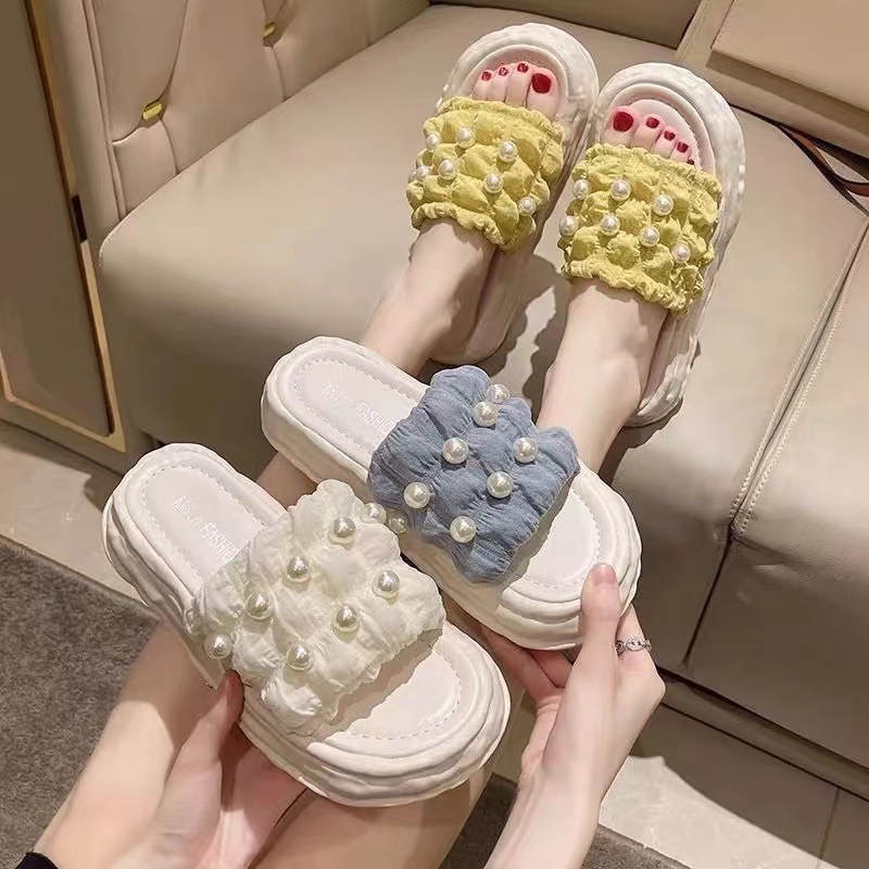 Fairy Style Sandals Summer Korean Style Women's Sandals And Slippers With Pearl Thick-Soled Beach Shoes