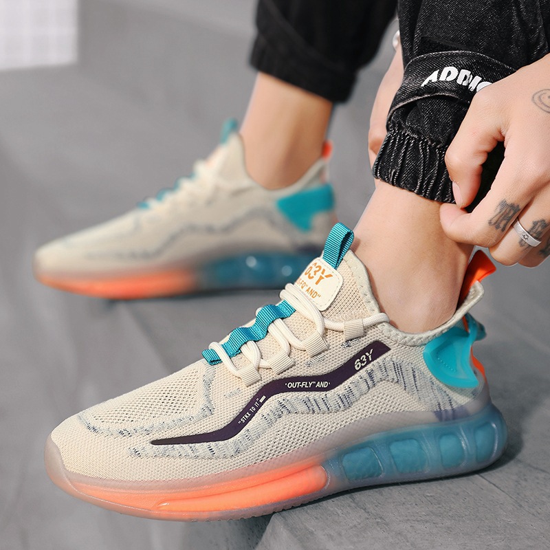Running Shoes Jelly Bottom Rainbow Casual Shoes Flying Woven Mesh Breathable Sports Men's Shoes image 4
