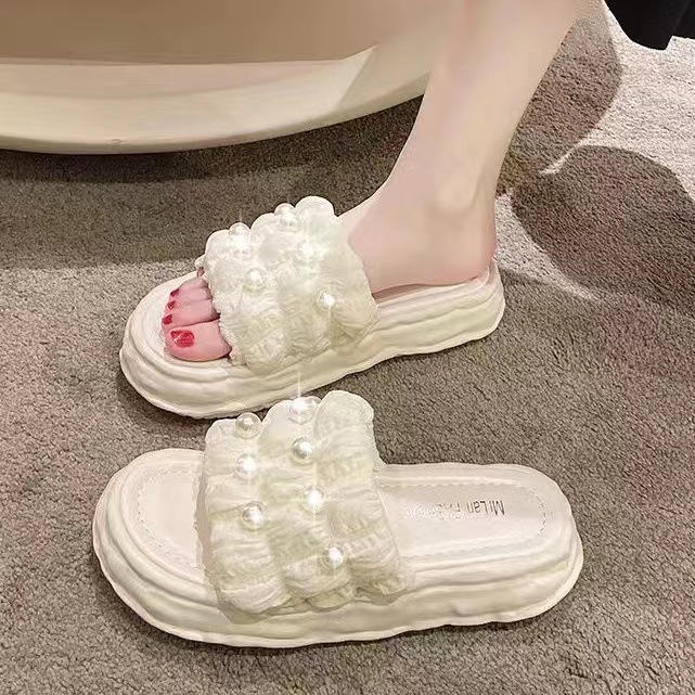 Fairy Style Sandals Summer Korean Style Women's Sandals And Slippers With Pearl Thick-Soled Beach Shoes image 3