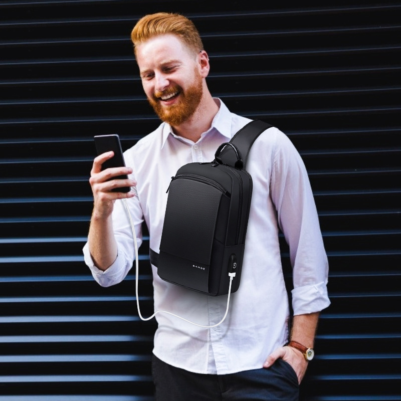 BANGE New Men's Chest Bag Korean Version Fashion One-Shoulder Diagonal Bag Casual Men's Bag USB