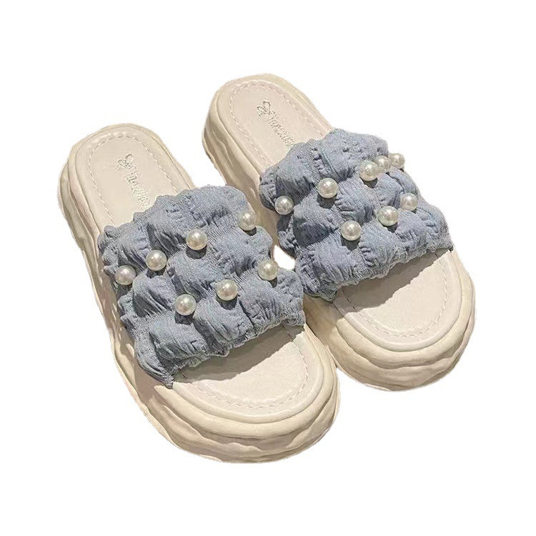 Fairy Style Sandals Summer Korean Style Women's Sandals And Slippers With Pearl Thick-Soled Beach Shoes image 7