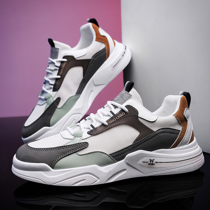 Low-Top Men's Shoes Trendy Men's Round Toe Sneakers Mesh Breathable Shoes Casual Sports Shoes