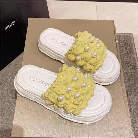 Fairy Style Sandals Summer Korean Style Women's Sandals And Slippers With Pearl Thick-Soled Beach Shoes image 6