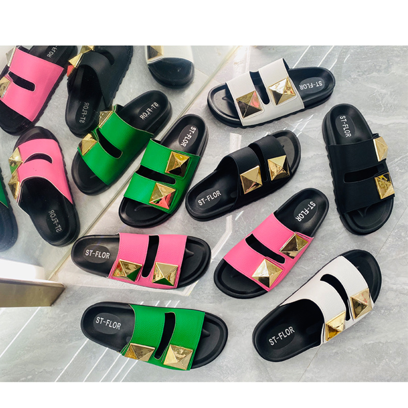 Summer Casual Liuding Double Button One Word Flat Bottom Sandals And Slippers Thick Bottom Outer Wear Slippers image 4