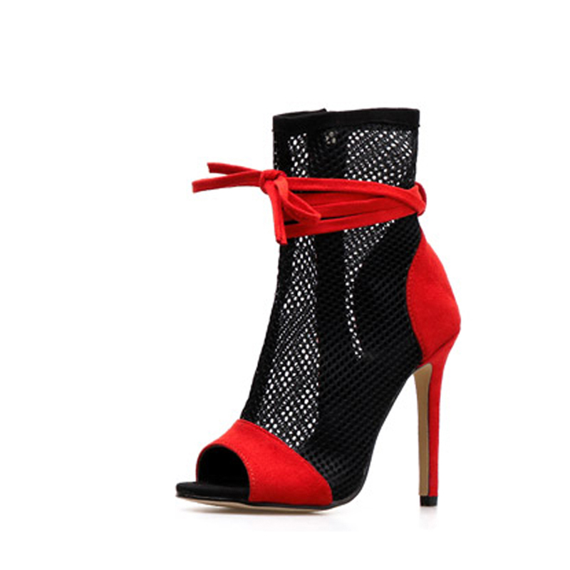 Sexy Mesh Hollow Fish Mouth Sandals Hollow Mesh Fish Mouth Cool Boots Nightclub Lace Roman Sandals