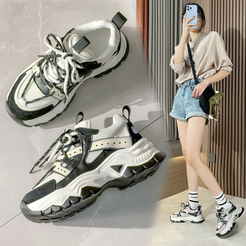 Thick-Soled Shoes Women's Spring White Shoes Mesh Breathable Sneakers Ins Trend image 3