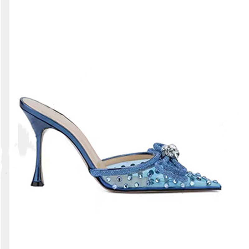 Arden Furtado Summer Women's Shoes Sexy Pointed Toe Strange Style Slippers High Heels Crystal Rhinestone Slides Sandals 11cm heel