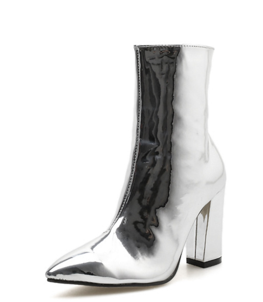 Patent Leather Pointed Toe Block Heel High Heel Zip-Up Rider Boots image 6