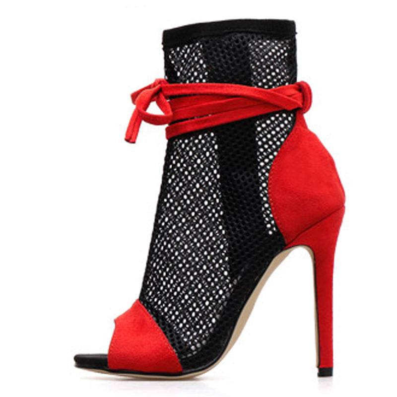 Sexy Mesh Hollow Fish Mouth Sandals Hollow Mesh Fish Mouth Cool Boots Nightclub Lace Roman Sandals image 5