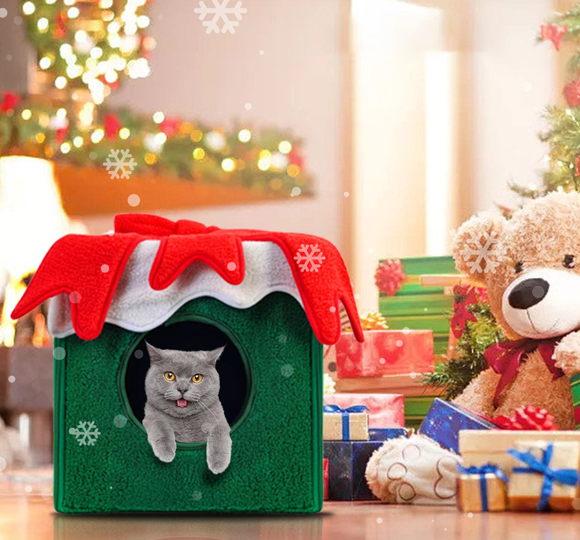 Detachable Christmas Gift Box Shape Cat Litter Autumn And Winter Warm Detachable And Washable Plush
