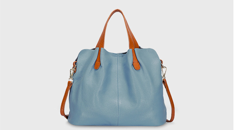 Large Leather Tote Bag with Shoulder Strap blue