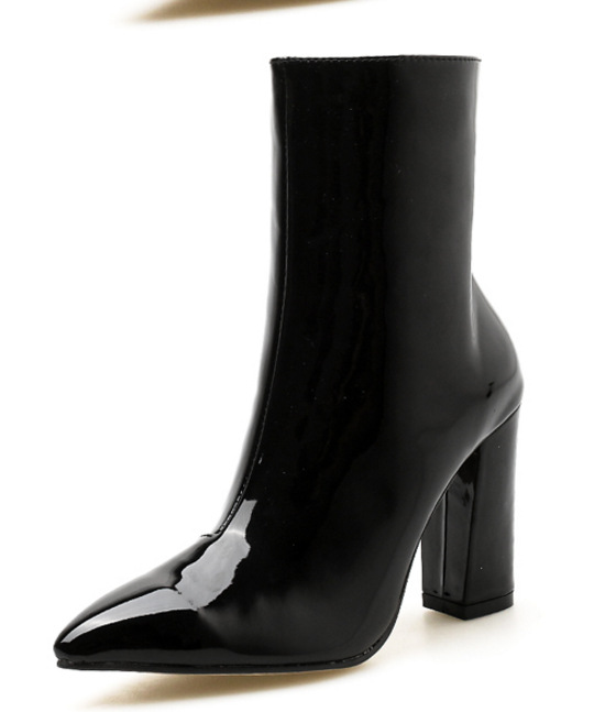 Patent Leather Pointed Toe Block Heel High Heel Zip-Up Rider Boots image 8