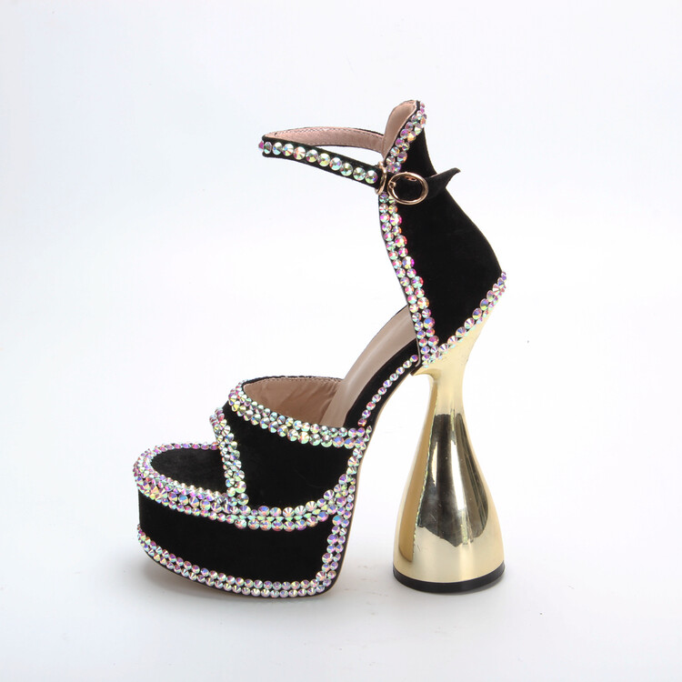 Summer 15cm Super High Heel Full Diamond Open Toe Sandals Banquet Performance Thick Heel Waterproof Platform Rhinestone Women's Shoes image 5