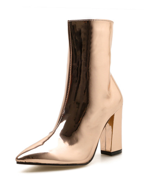Patent Leather Pointed Toe Block Heel High Heel Zip-Up Rider Boots image 7