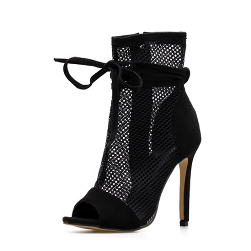 Sexy Mesh Hollow Fish Mouth Sandals Hollow Mesh Fish Mouth Cool Boots Nightclub Lace Roman Sandals image 3