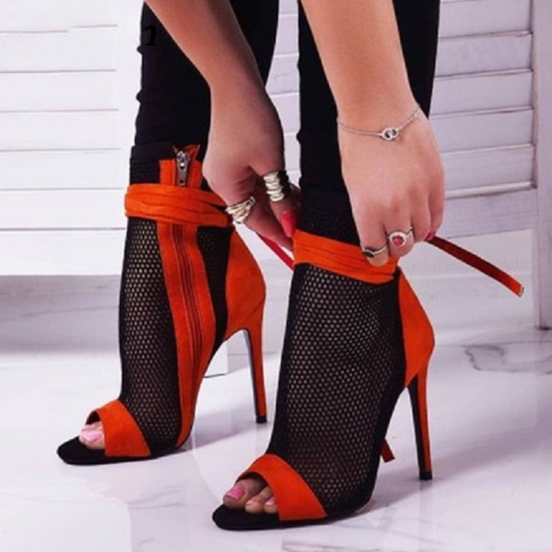 Sexy Mesh Hollow Fish Mouth Sandals Hollow Mesh Fish Mouth Cool Boots Nightclub Lace Roman Sandals